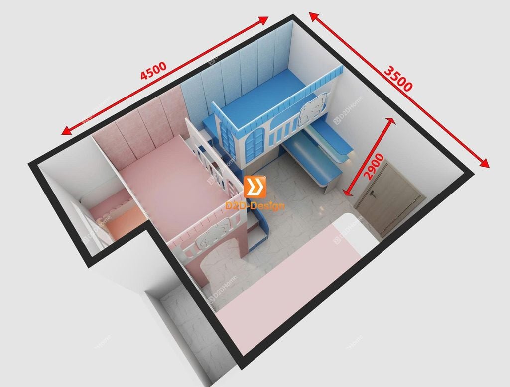 Phòng ngủ giường tầng cho 1 bé trai và 1 bé gái nhà chị Mai Nguyễn