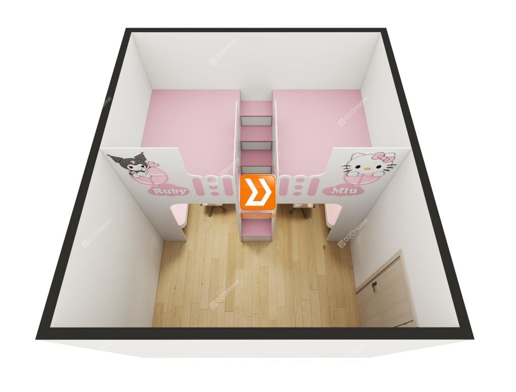 Phòng ngủ giường tầng cho 1 bé trai và 1 bé gái nhà chị Duy Ngọc