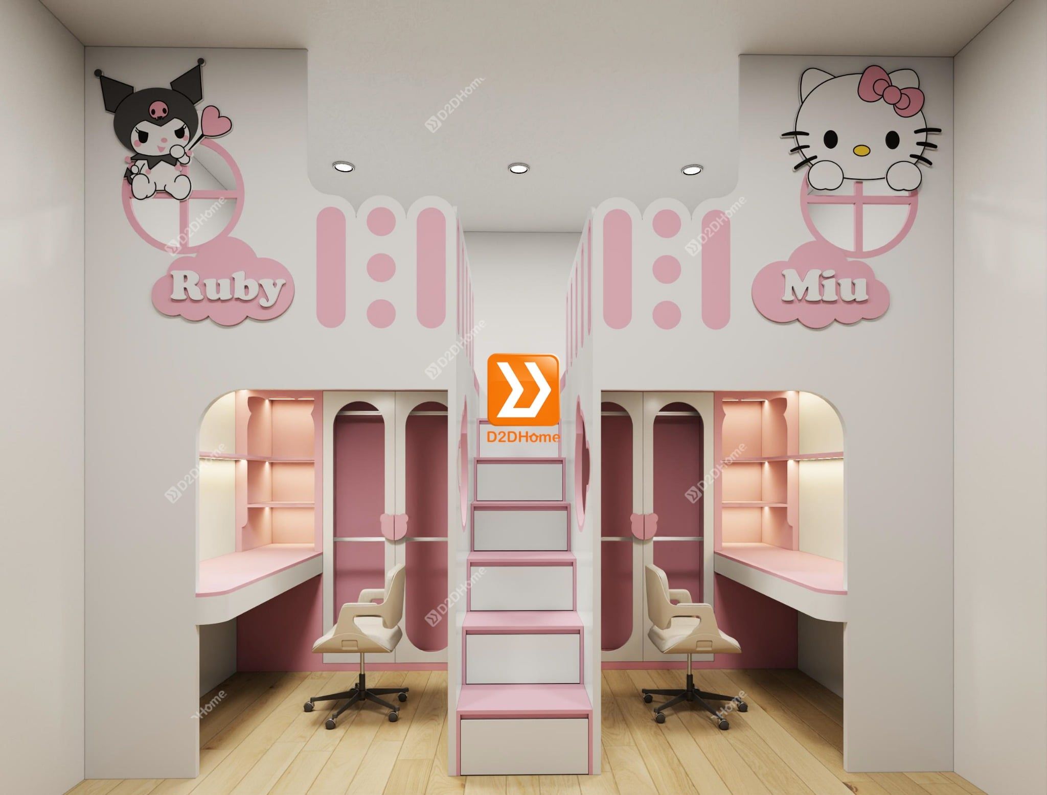  Phòng ngủ giường tầng cho 1 bé trai và 1 bé gái nhà chị Duy Ngọc 