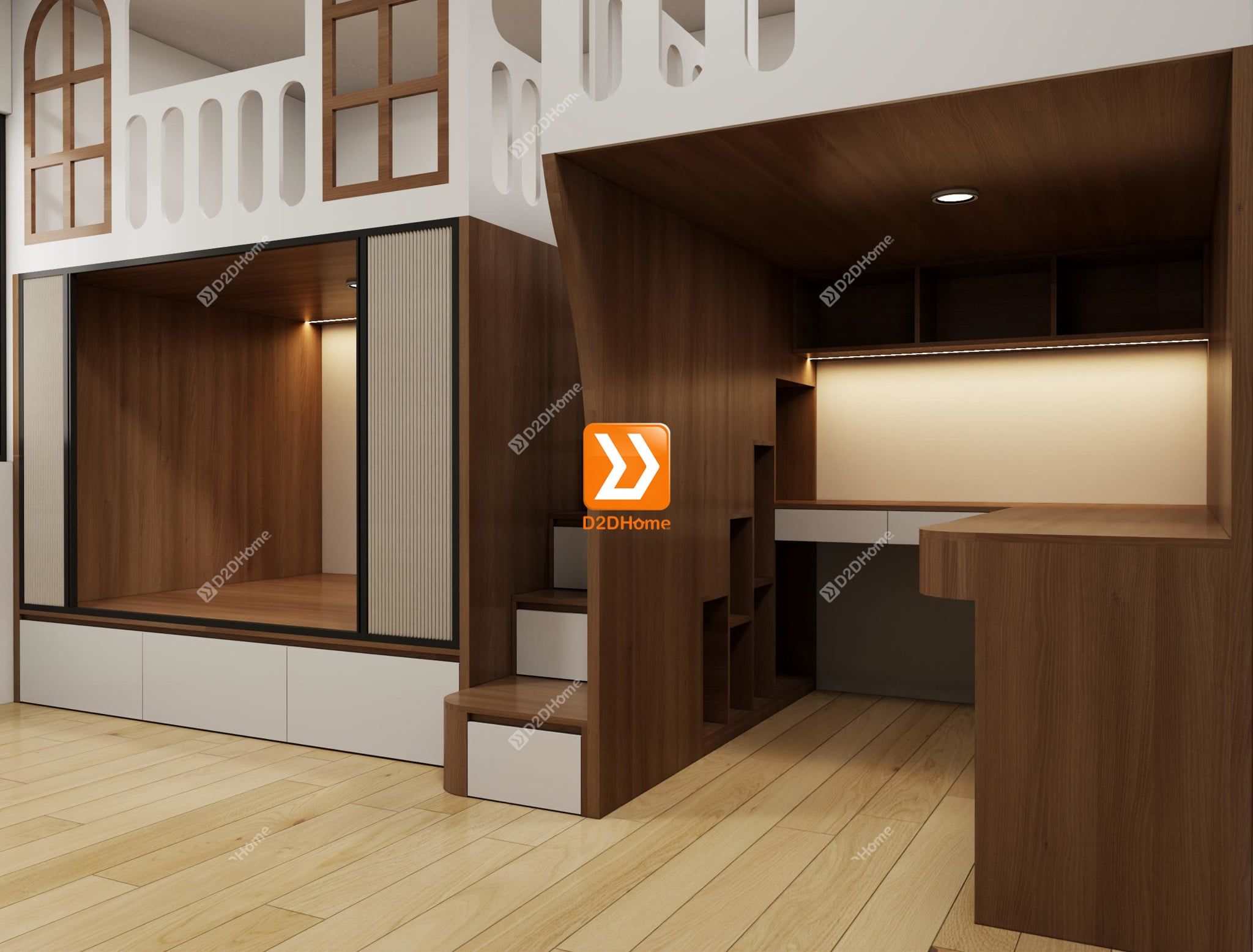  Phòng ngủ giường tầng cho bố mẹ và 2 bé trai nhà chị Hải Âu 