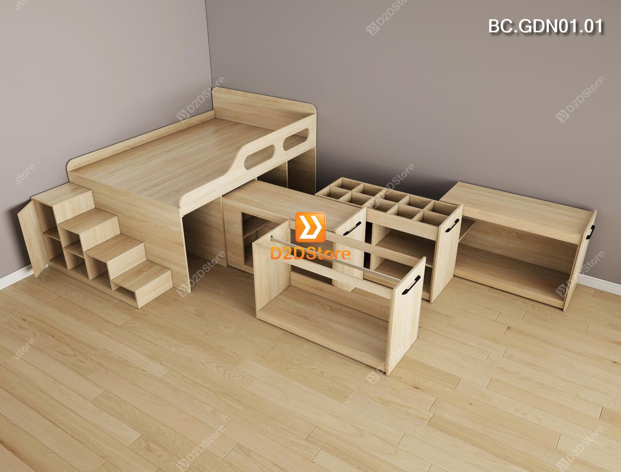  Giường đa năng kết hợp tủ kéo và bàn học mã BC.GDN01.01 