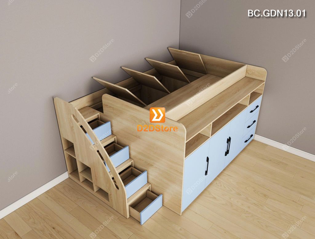Giường kết hợp tủ áo và các ngăn hộc tủ lưu trữ đa năng mã BC.GDN13.01