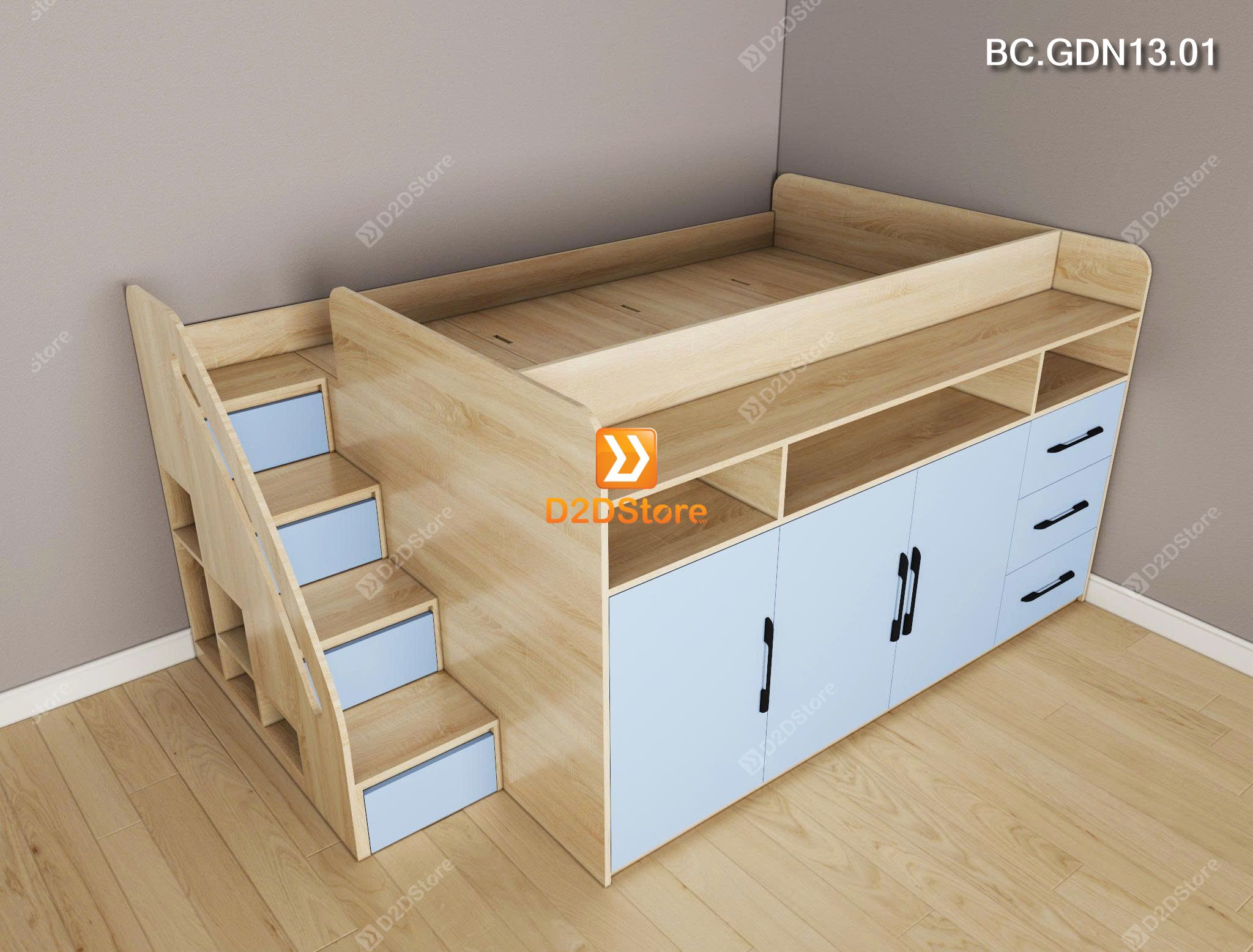  Giường kết hợp tủ áo và các ngăn hộc tủ lưu trữ đa năng mã BC.GDN13.01 