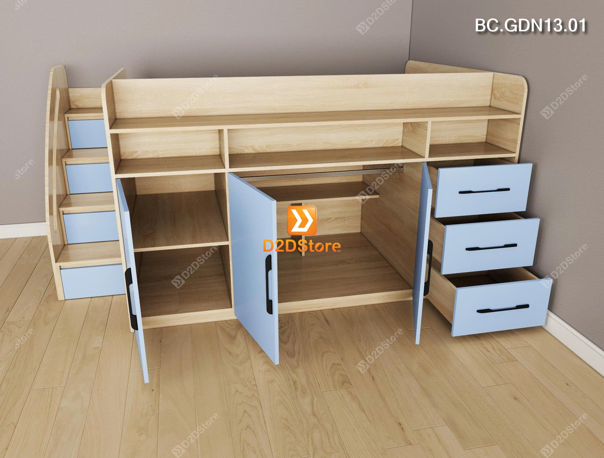  Giường kết hợp tủ áo và các ngăn hộc tủ lưu trữ đa năng mã BC.GDN13.01 