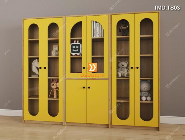 Bộ 3 tủ sách module cánh kính 3 màu khác nhau dễ dàng tháo lắp di chuyển mã TMD.TS02