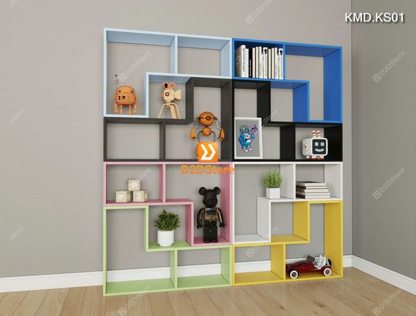 Bộ 8 kệ module xếp thành kệ sách nghệ thuật nhiều màu mã KMD.KS01