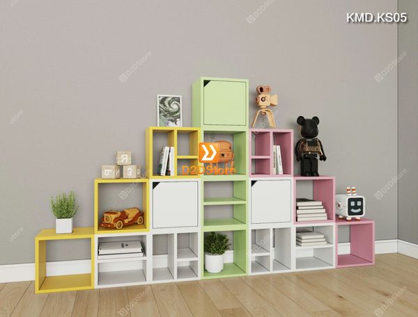 Bộ 16 kệ module xếp thành kệ sách sáng tạo cho bé nhiều màu mã KMD.KS05