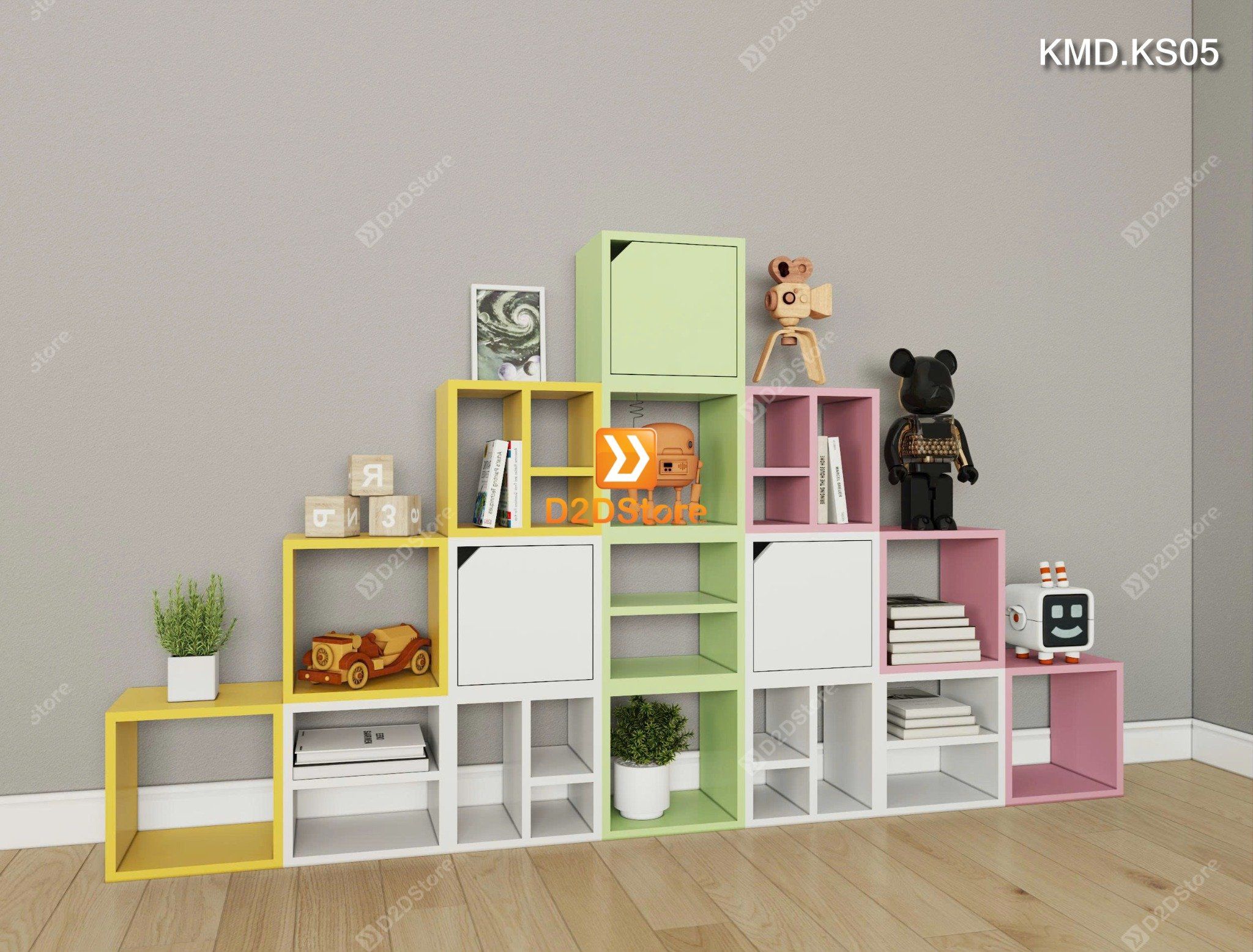  Bộ 16 kệ module xếp thành kệ sách sáng tạo cho bé nhiều màu mã KMD.KS05 