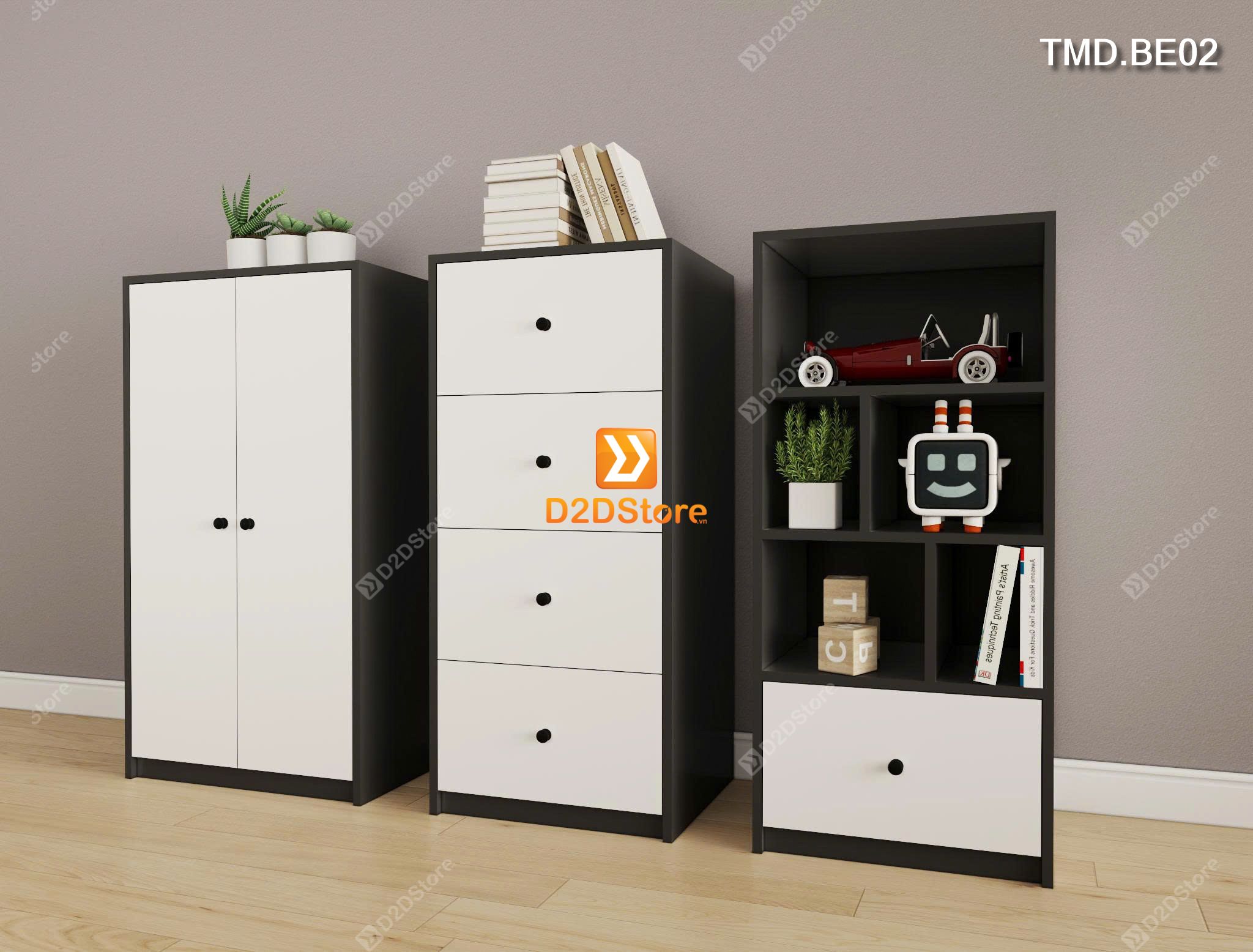 Bộ 3 tủ module cho bé đựng quần áo, sách vở, đồ chơi mã TMD.BE02 