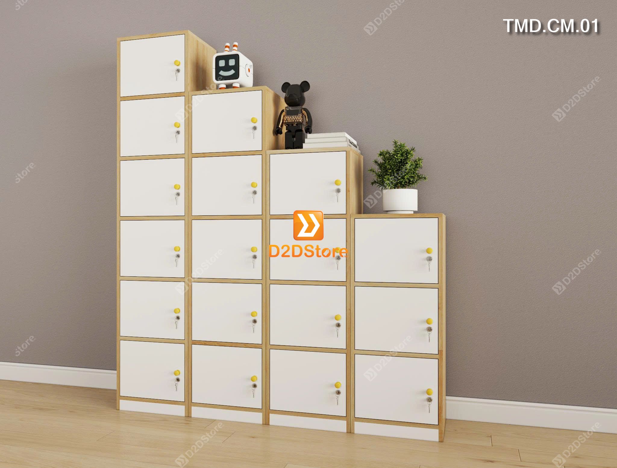  Bộ 4 tủ module chiều cao tăng dần có cánh tủ có khóa đựng đa dạng đồ dùng cá nhân mã TMD.CM.01 