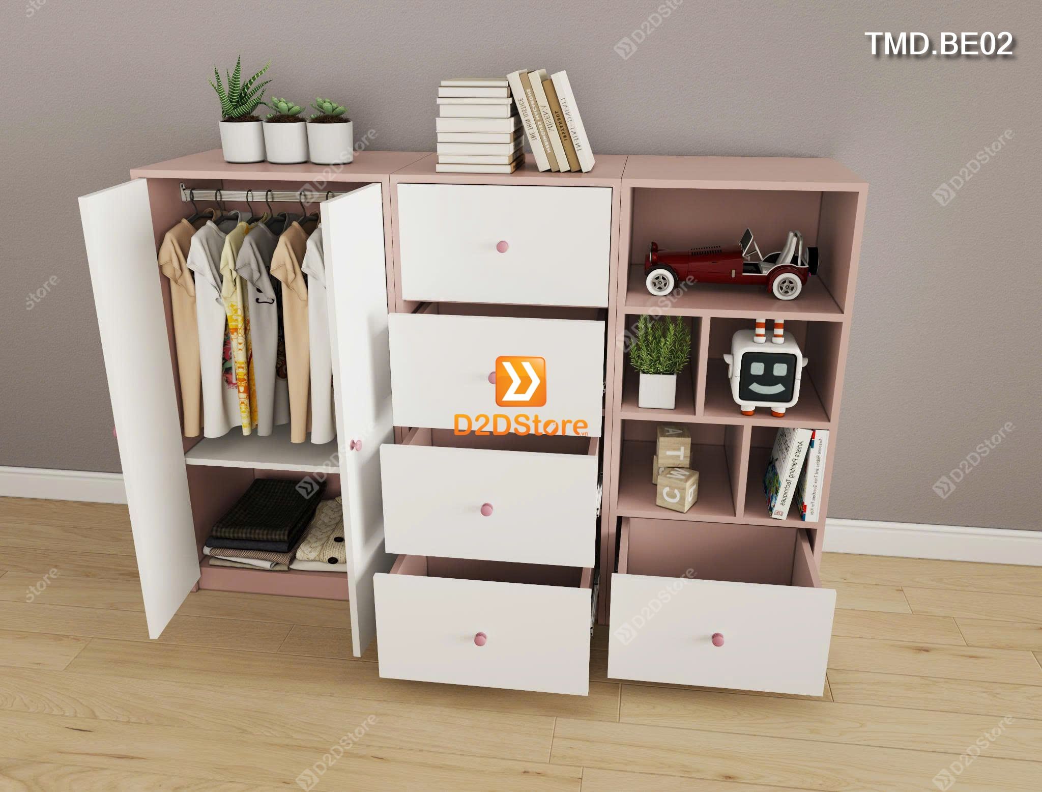  Bộ 3 tủ module cho bé đựng quần áo, sách vở, đồ chơi mã TMD.BE02 
