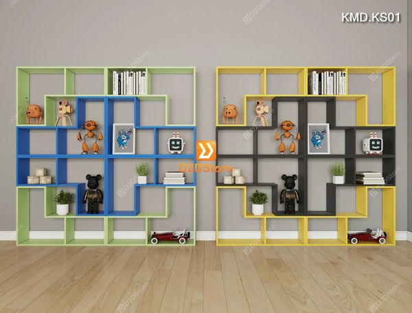 Bộ 8 kệ module xếp thành kệ sách nghệ thuật nhiều màu mã KMD.KS01