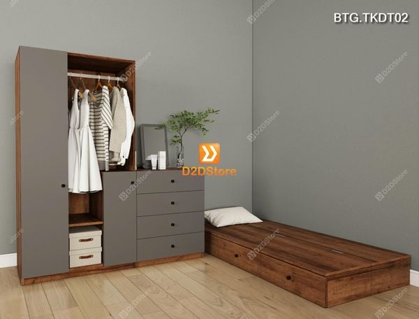 Bộ phòng ngủ dành cho người độc thân xếp gọn tiết kiệm diện tích linh hoạt di chuyển mã BTG.TKDT02