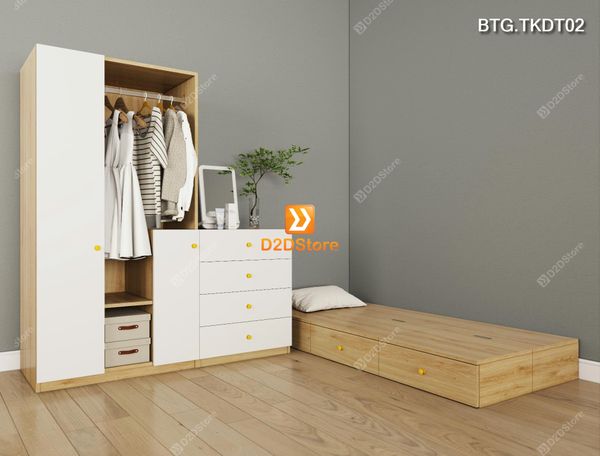 Bộ phòng ngủ dành cho người độc thân xếp gọn tiết kiệm diện tích linh hoạt di chuyển mã BTG.TKDT02