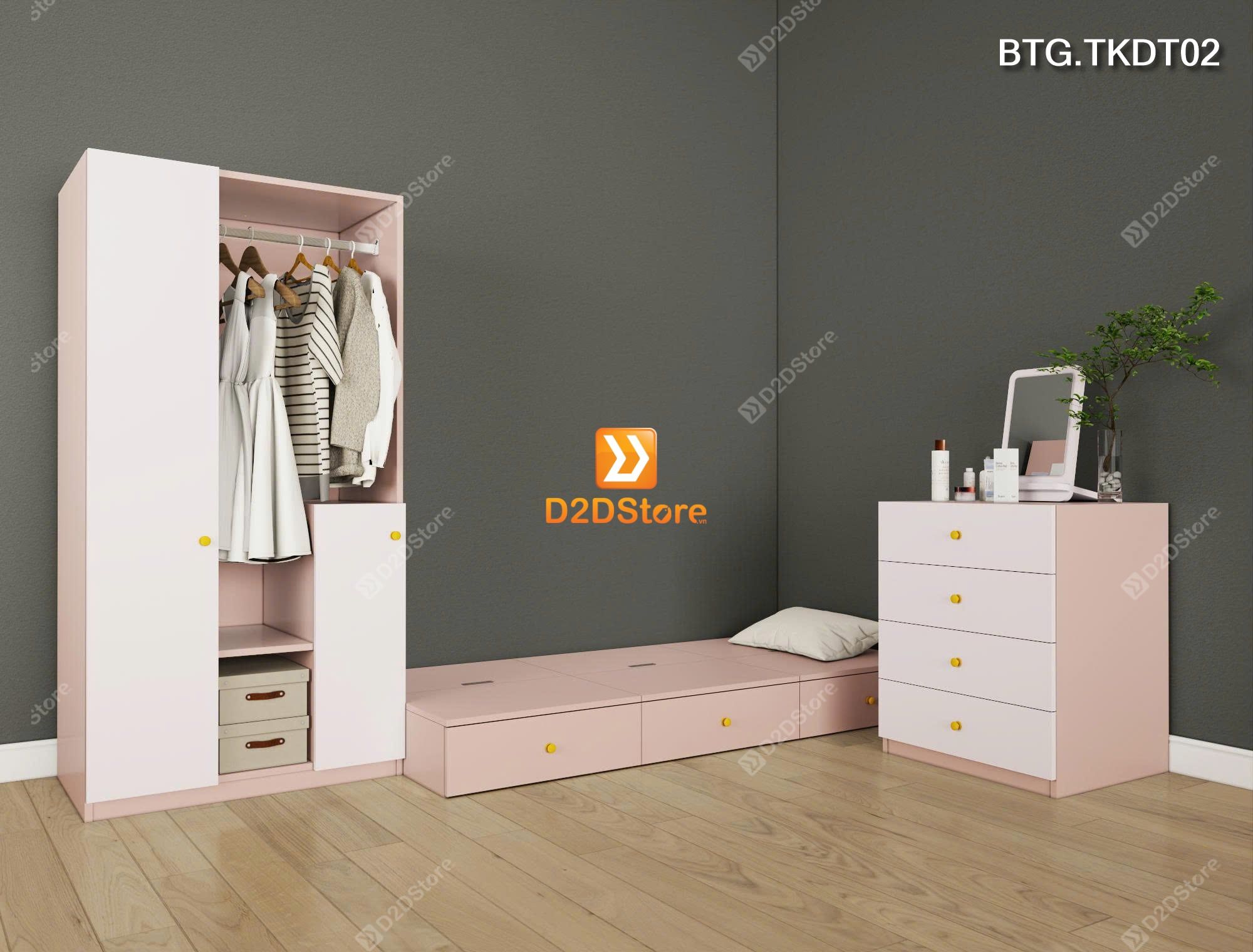  Bộ phòng ngủ dành cho người độc thân xếp gọn tiết kiệm diện tích linh hoạt di chuyển mã BTG.TKDT02 