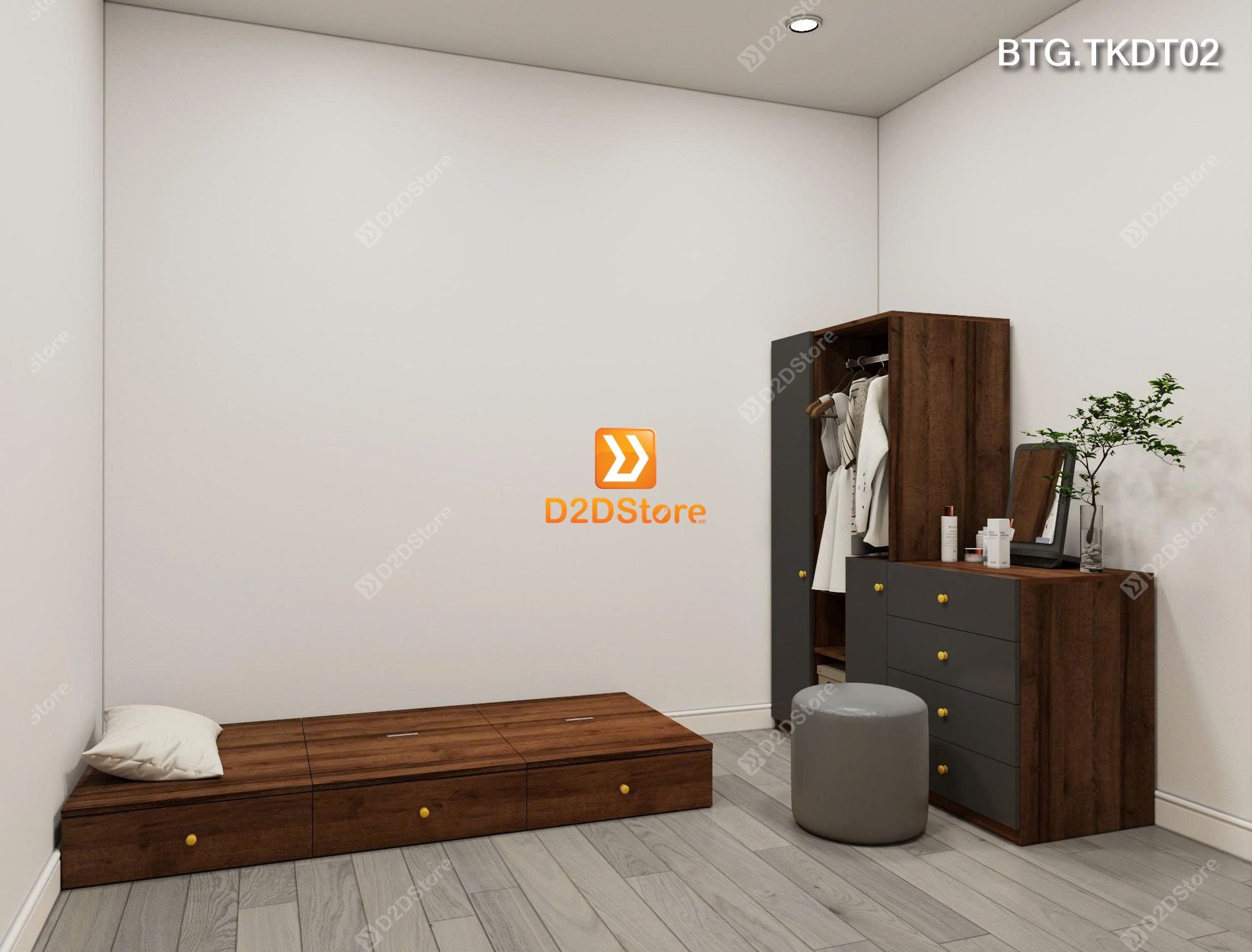  Bộ phòng ngủ dành cho người độc thân xếp gọn tiết kiệm diện tích linh hoạt di chuyển mã BTG.TKDT02 