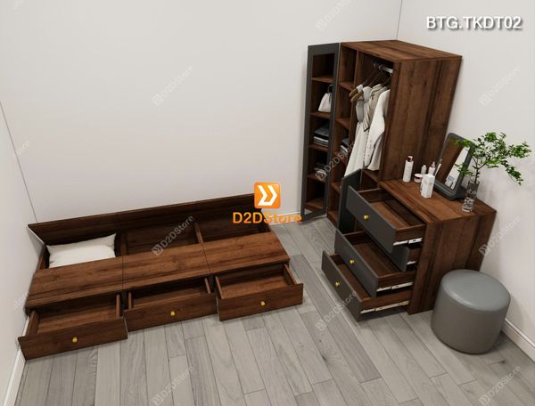 Bộ phòng ngủ dành cho người độc thân xếp gọn tiết kiệm diện tích linh hoạt di chuyển mã BTG.TKDT02