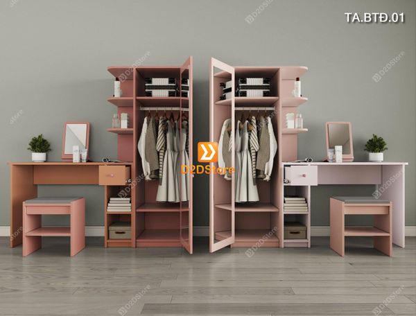 Bộ tủ và bàn kết hợp tiện ích cho không gian nhỏ mã TA.BTÐ.01