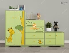 Bộ 3 tủ cho bé đựng quần áo, sách vở, đồ chơi họa tiết CNC hình hươu và vịt mã TTE.02
