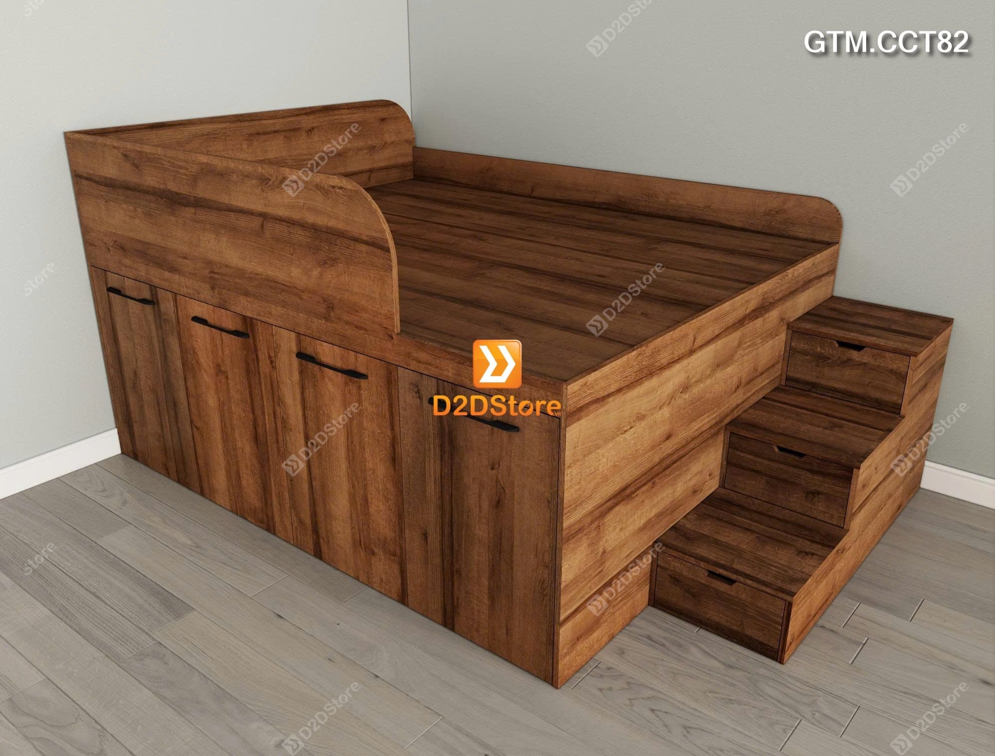  Giường thông minh tích hợp 4 tủ ngăn kéo dưới giường tiện ích có cầu thang cao 82cm mã GTM.CCT82 