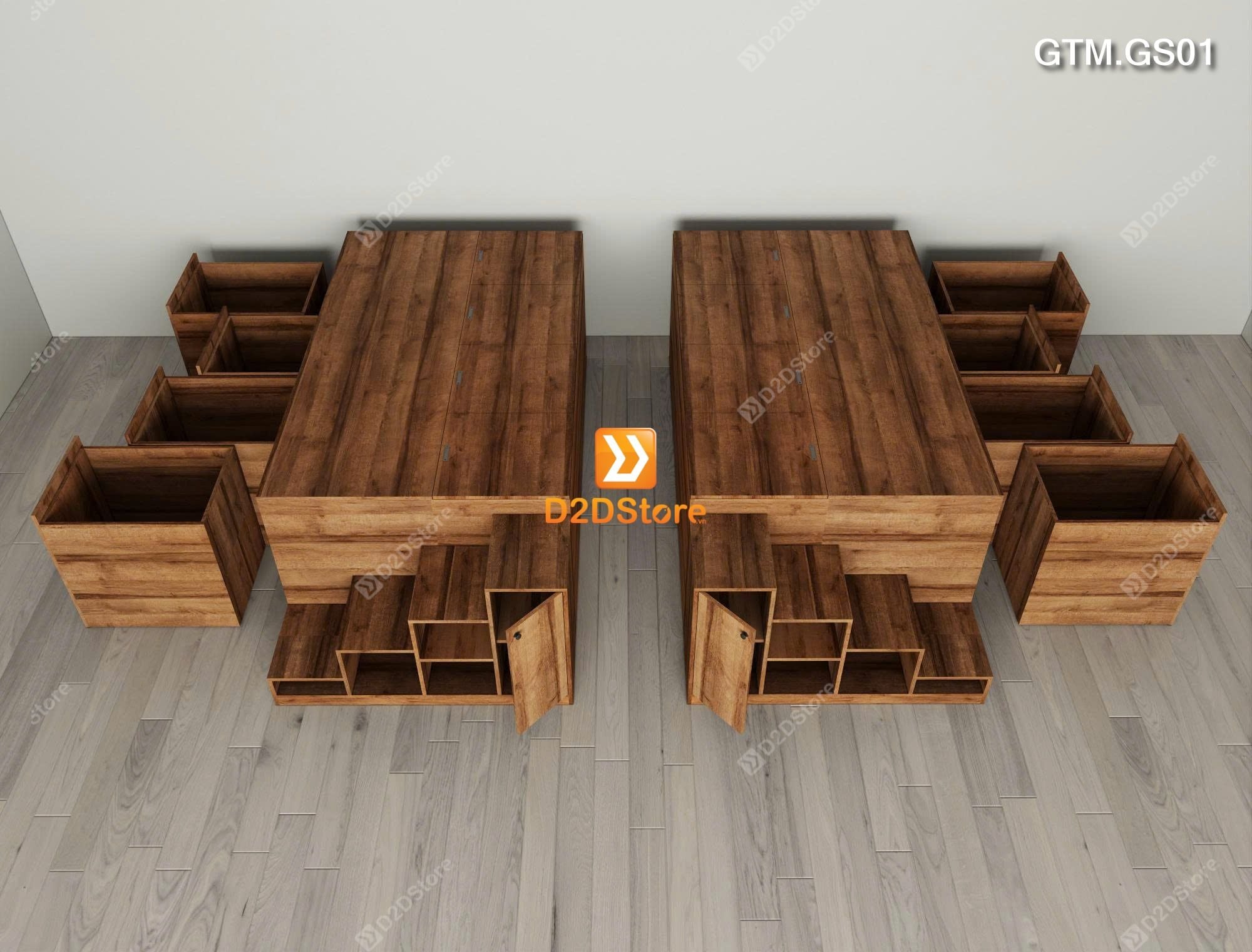  Giường bục có 4 tủ kéo lưu trữ thông minh có cầu thang mã GTM.GS01 