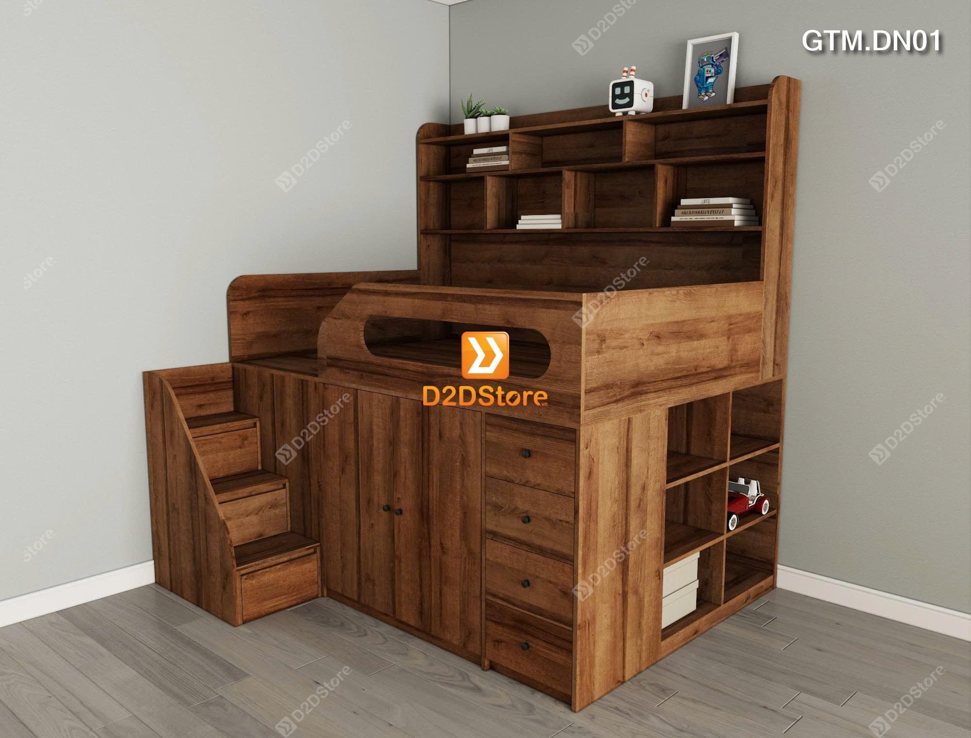 Giường thông minh tích hợp nhiều công năng tủ áo ngăn kéo kệ sách mã GTM.DN01 