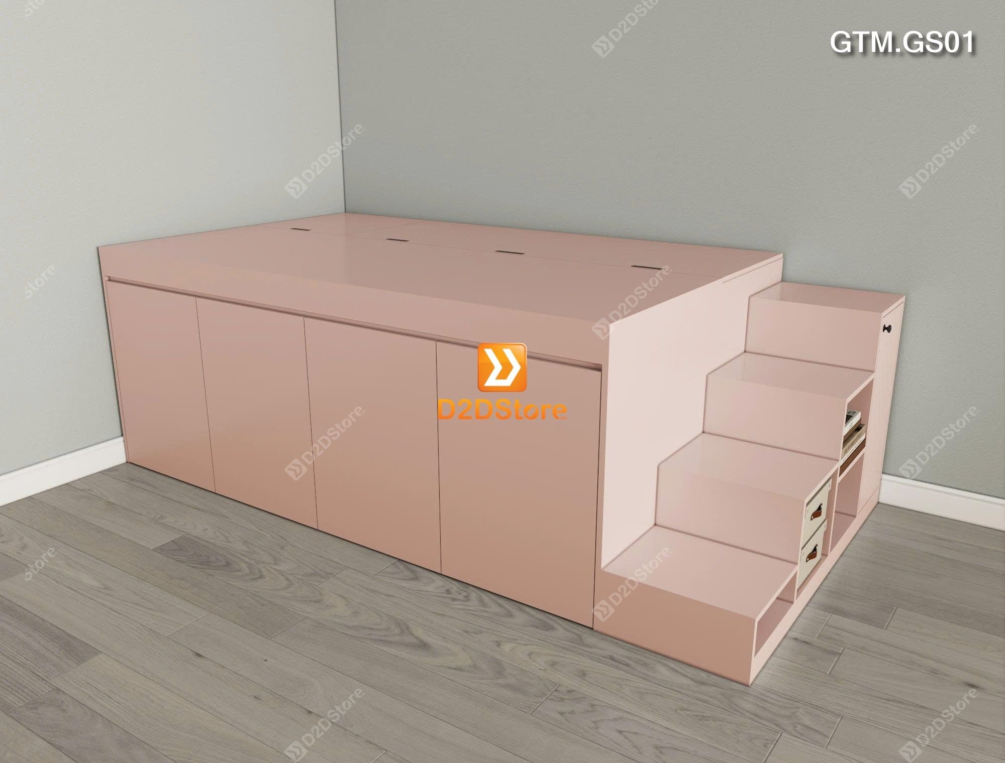  Giường bục có 4 tủ kéo lưu trữ thông minh có cầu thang mã GTM.GS01 