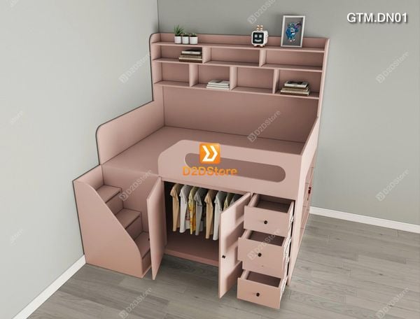 Giường thông minh tích hợp nhiều công năng tủ áo ngăn kéo kệ sách mã GTM.DN01