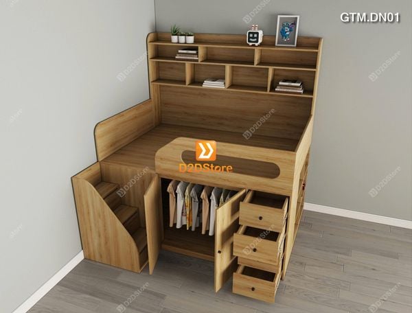 Giường thông minh tích hợp nhiều công năng tủ áo ngăn kéo kệ sách mã GTM.DN01