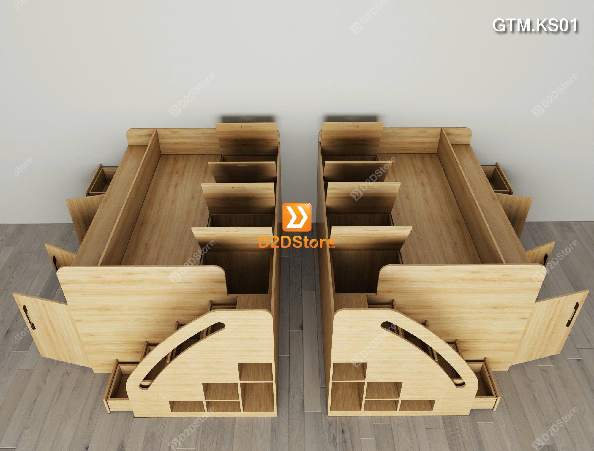  Giường thông minh tích hợp tủ và kệ sách có cầu thang mã GTM.KS01 