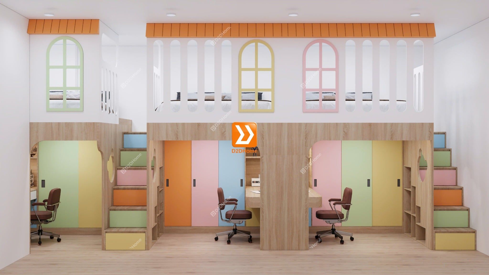 Phòng ngủ giường tầng cho 3 bé gái nhà chị An Võ