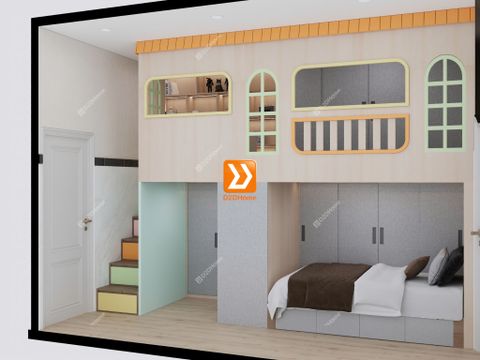 Phòng ngủ giường tầng cho 2 bé gái nhà chị Duy Khánh