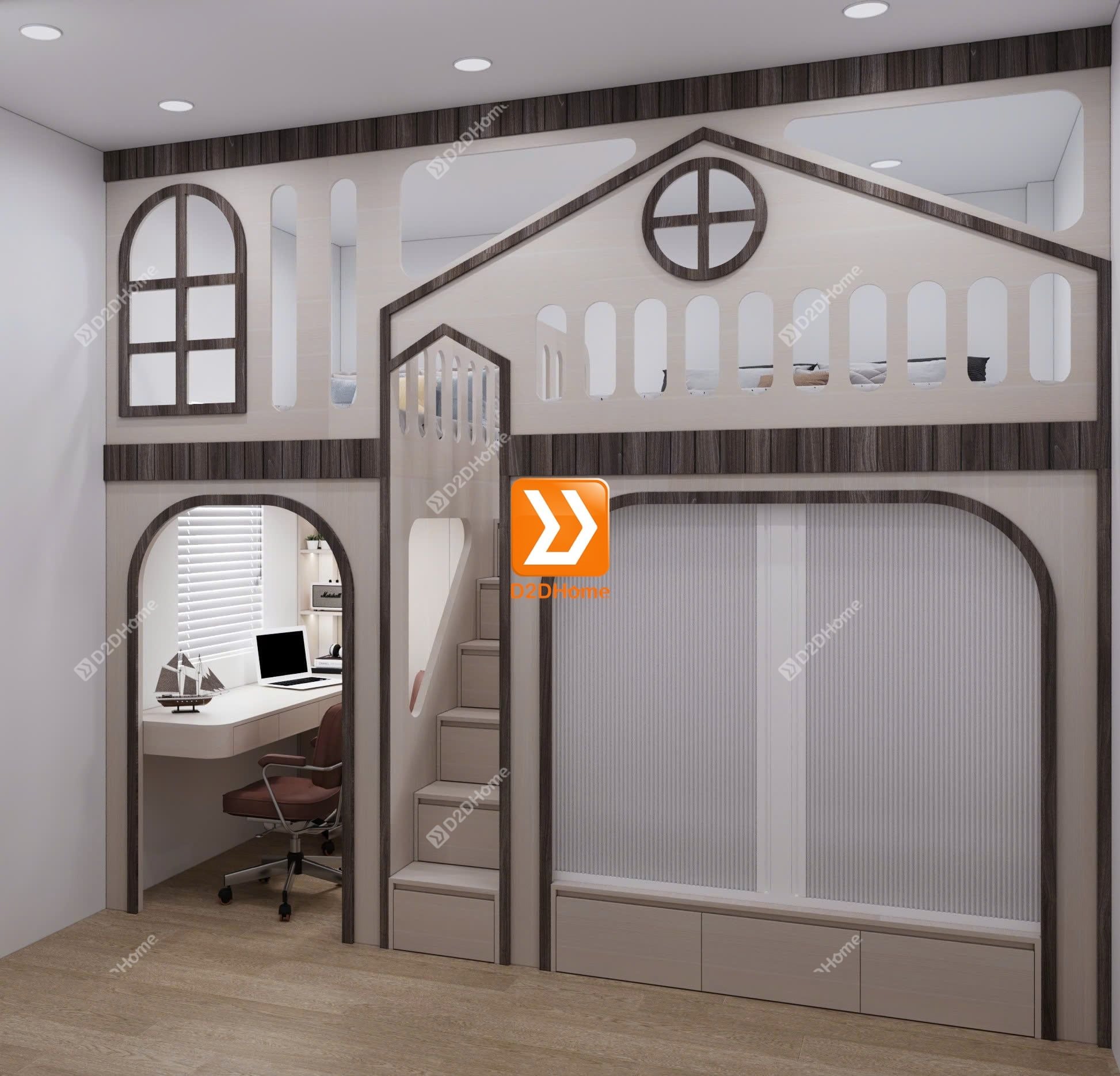  Phòng ngủ giường tầng cho bố mẹ và 2 bé trai nhà chị Dương Hồng 