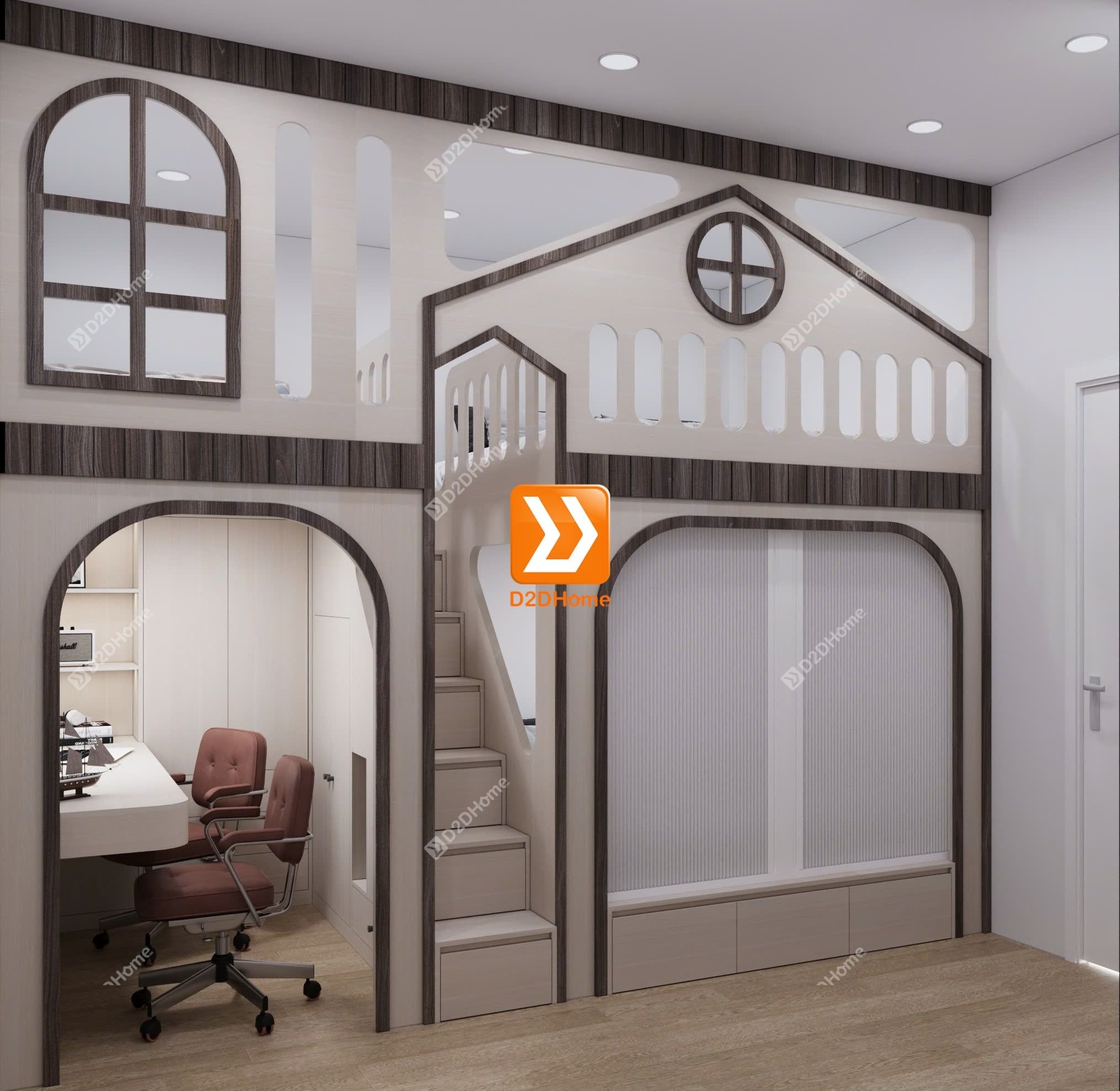  Phòng ngủ giường tầng cho bố mẹ và 2 bé trai nhà chị Dương Hồng 