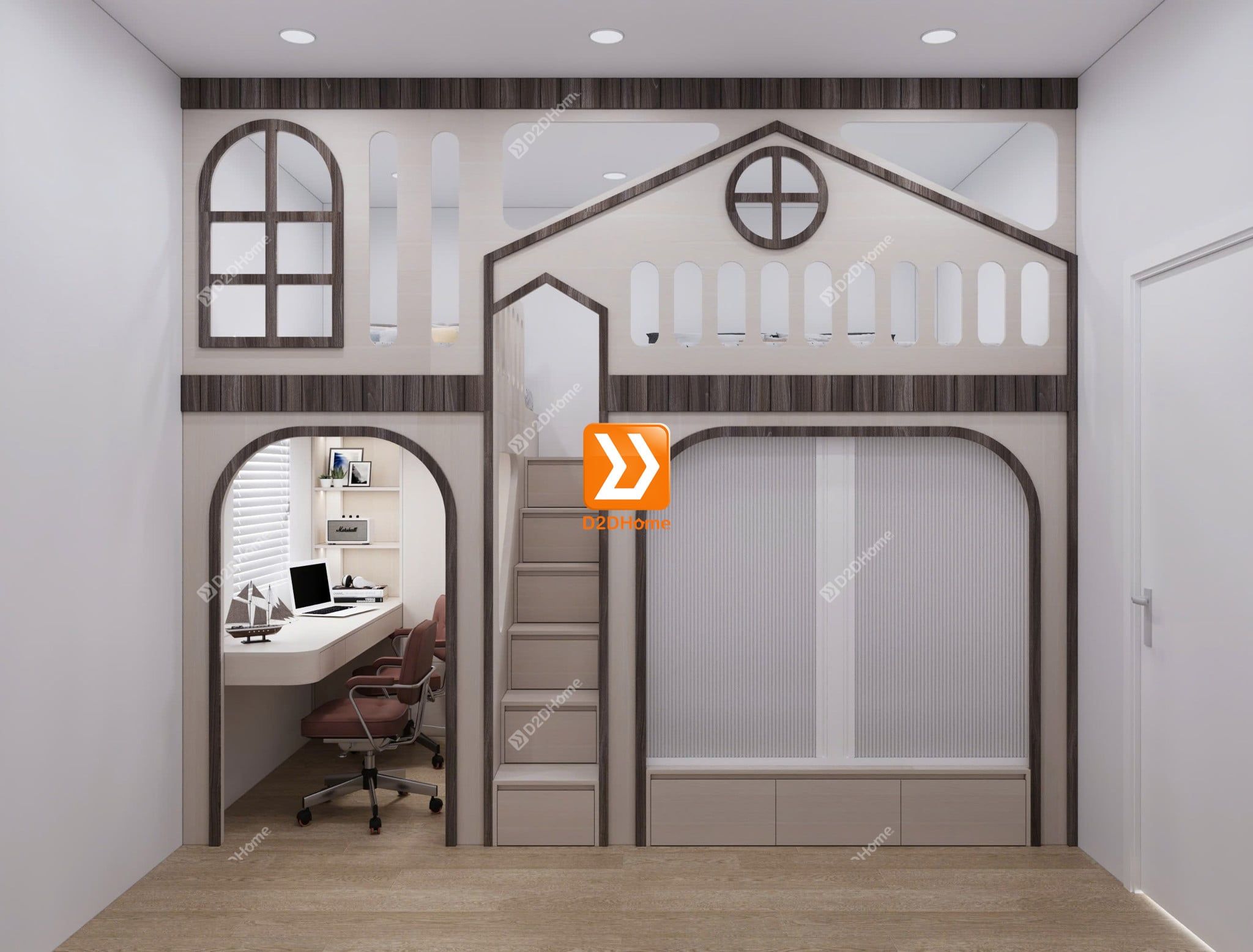  Phòng ngủ giường tầng cho bố mẹ và 2 bé trai nhà chị Dương Hồng 