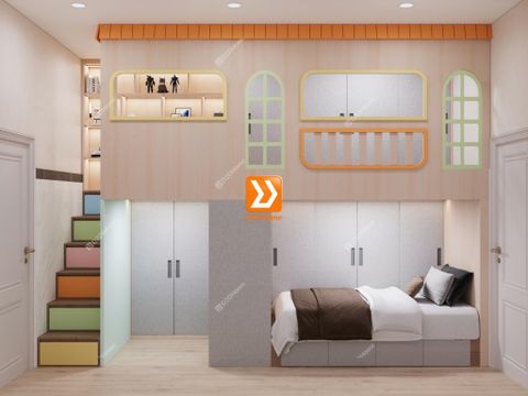 Phòng ngủ giường tầng cho 2 bé gái nhà chị Duy Khánh