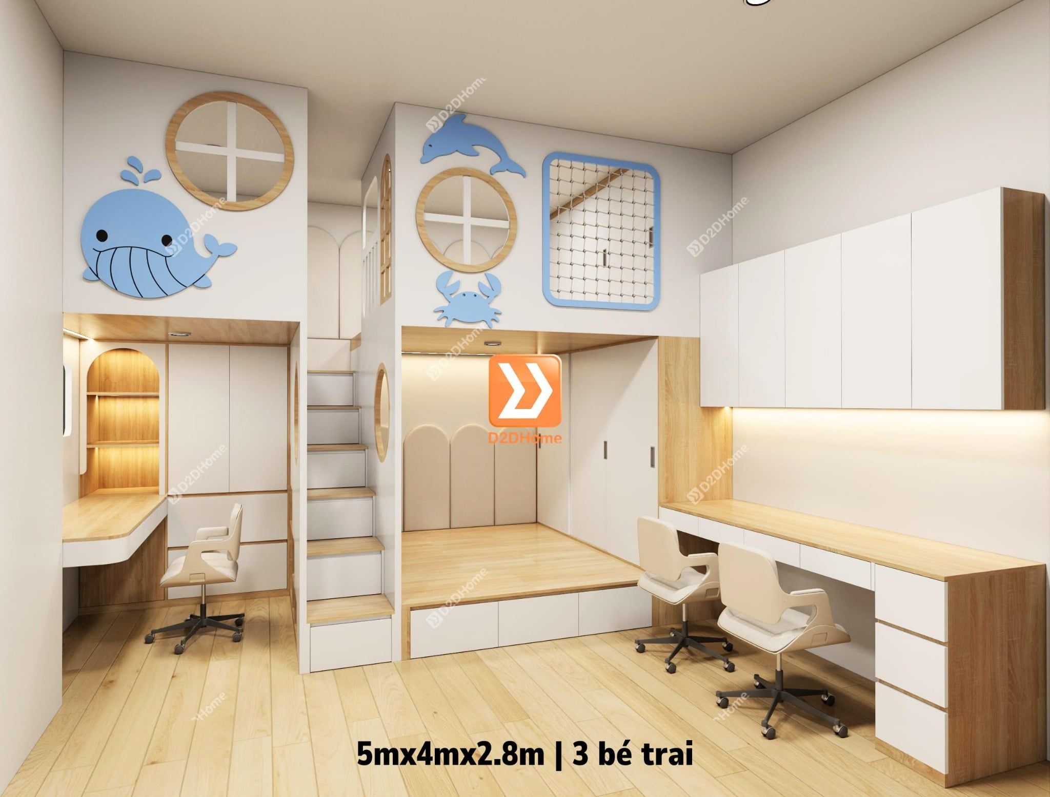  Phòng ngủ giường tầng cho 3 bé trai nhà chị Phương Ly 