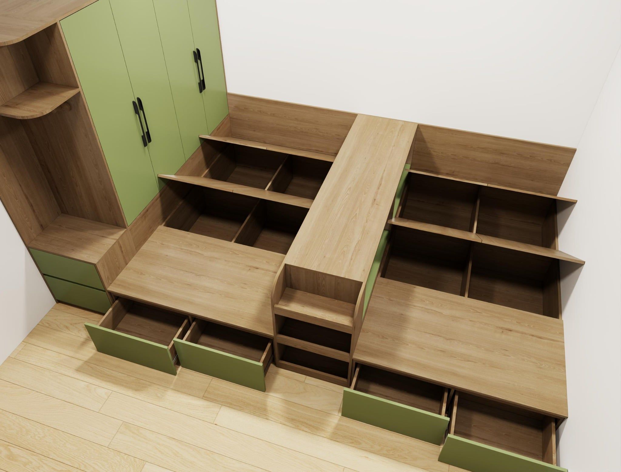 Tủ quần áo liền giường cho 2 bé HGT2B.01