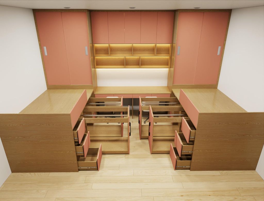 Hệ giường tủ đối xứng cho 2 bé gái nhà chị Kiều Võ