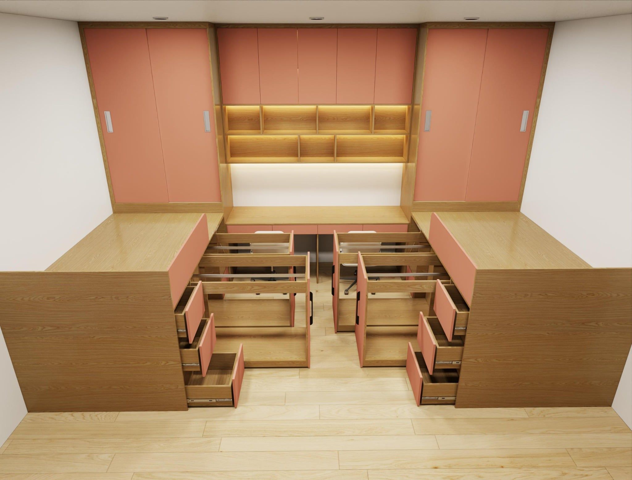 Hệ giường tủ đối xứng cho 2 bé gái nhà chị Kiều Võ