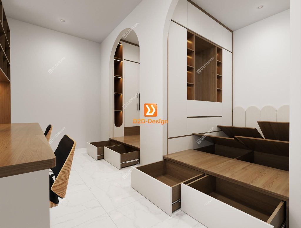 Hệ giường tủ đối xứng cho 2 bé nhà chị Đào