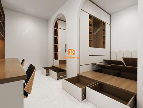 Hệ giường tủ đối xứng cho 2 bé nhà chị Đào