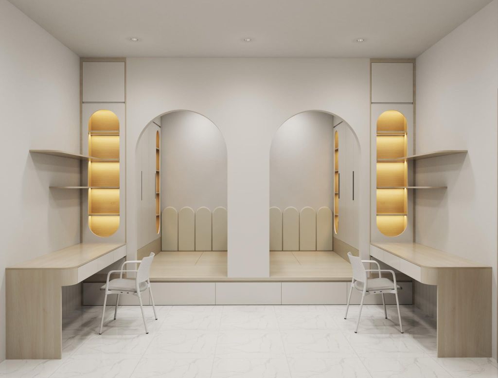 Hệ giường tủ đối xứng cho 2 bé nhà chị Cỏ Dại