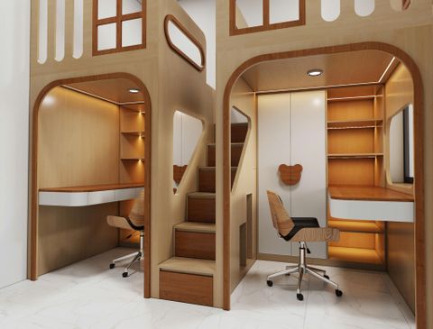 Hệ giường tầng cho 2 bé trai và gái nhà chị Ninh