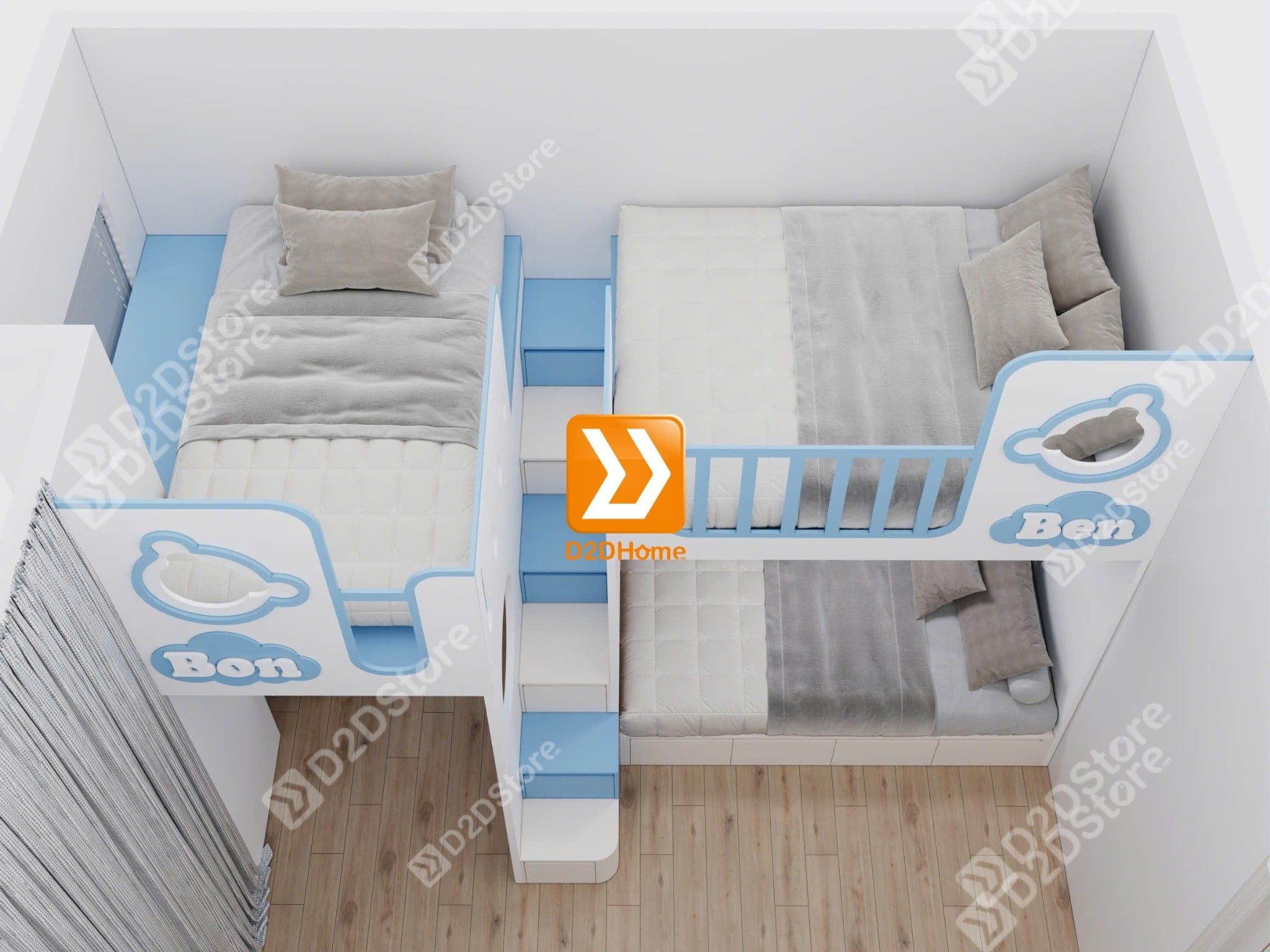  Phòng ngủ giường tầng cho bố mẹ và 2 bé trai nhà chị Linh Neo 