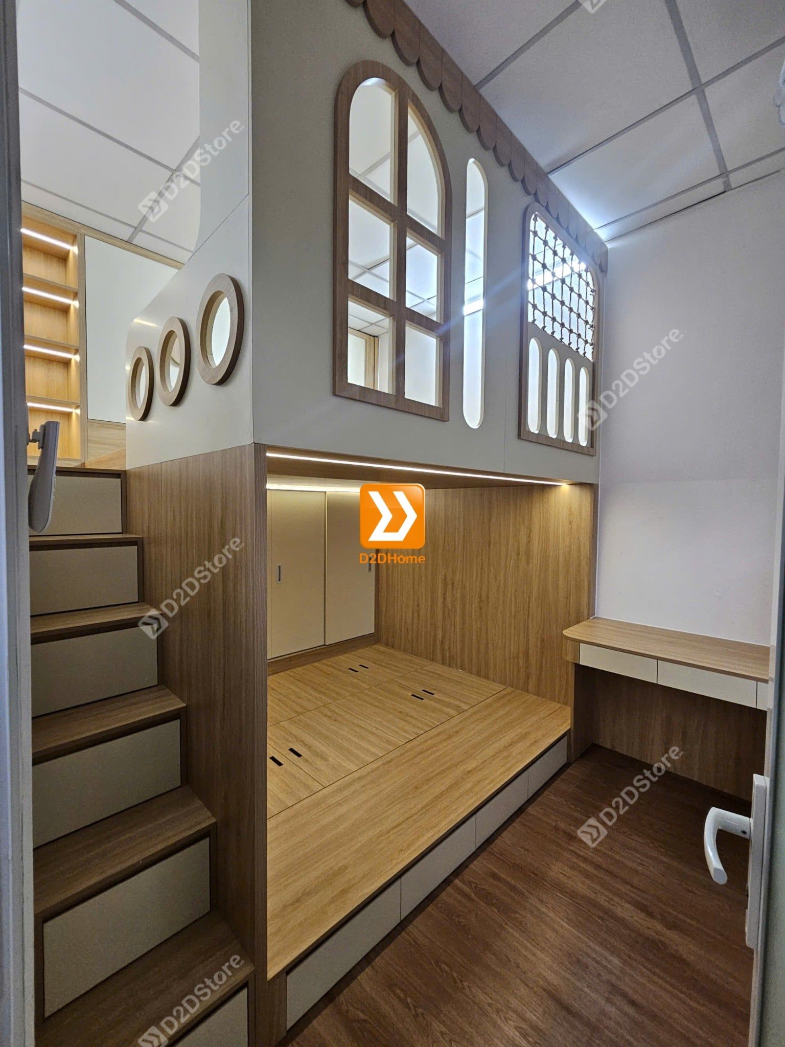  Phòng ngủ giường tầng cho bố mẹ và 1 bé trai nhà anh Phi 