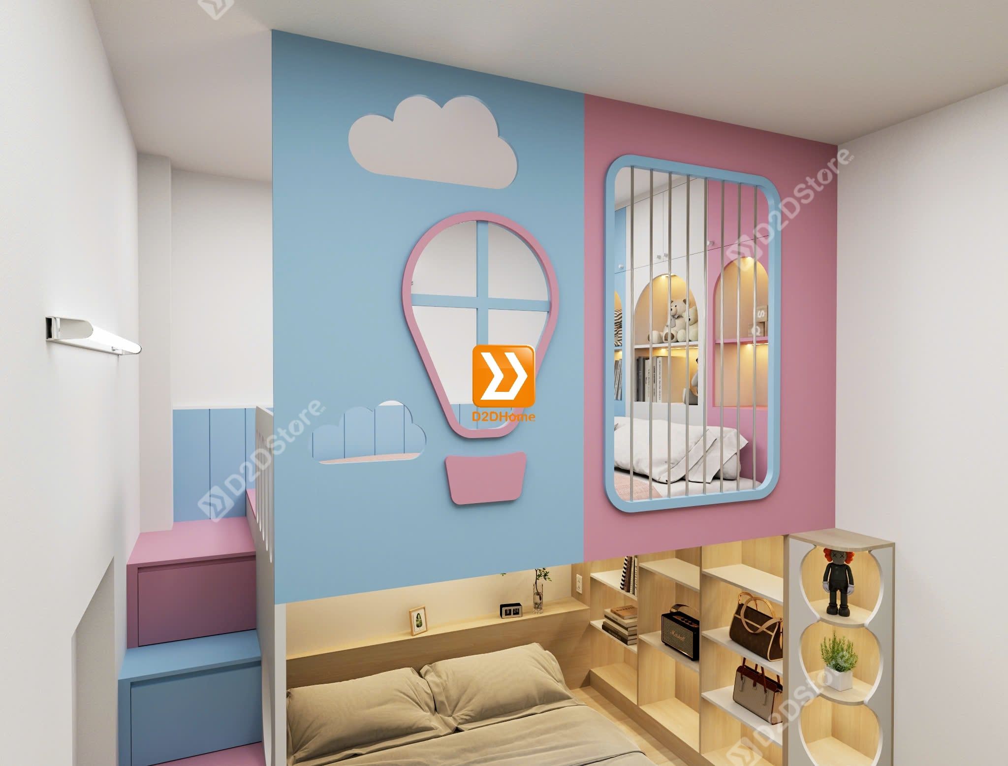  Phòng ngủ giường tầng cho bố mẹ và 2 bé gái nhà anh Duy 