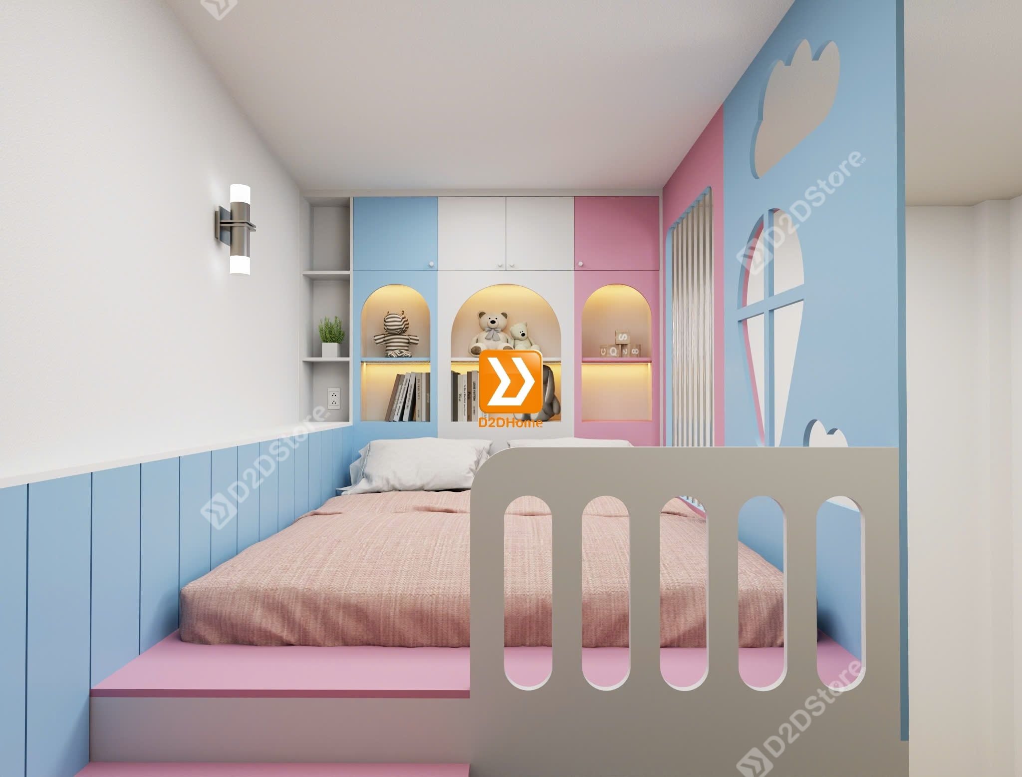  Phòng ngủ giường tầng cho bố mẹ và 2 bé gái nhà anh Duy 