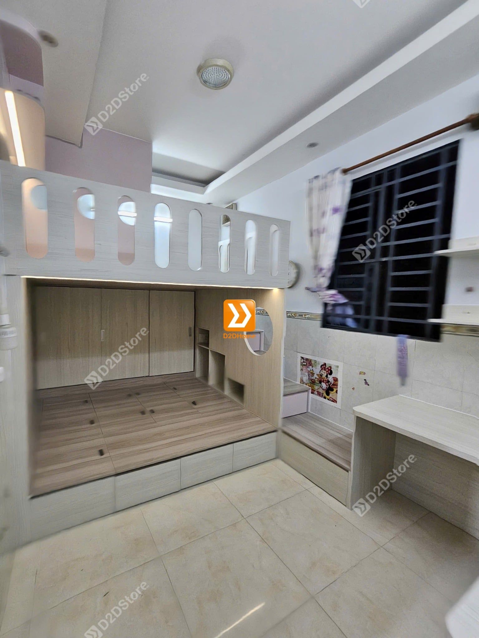  Phòng ngủ giường tầng cho bố mẹ và 1 bé trai 1 bé gái nhà chị Sammy Hua 