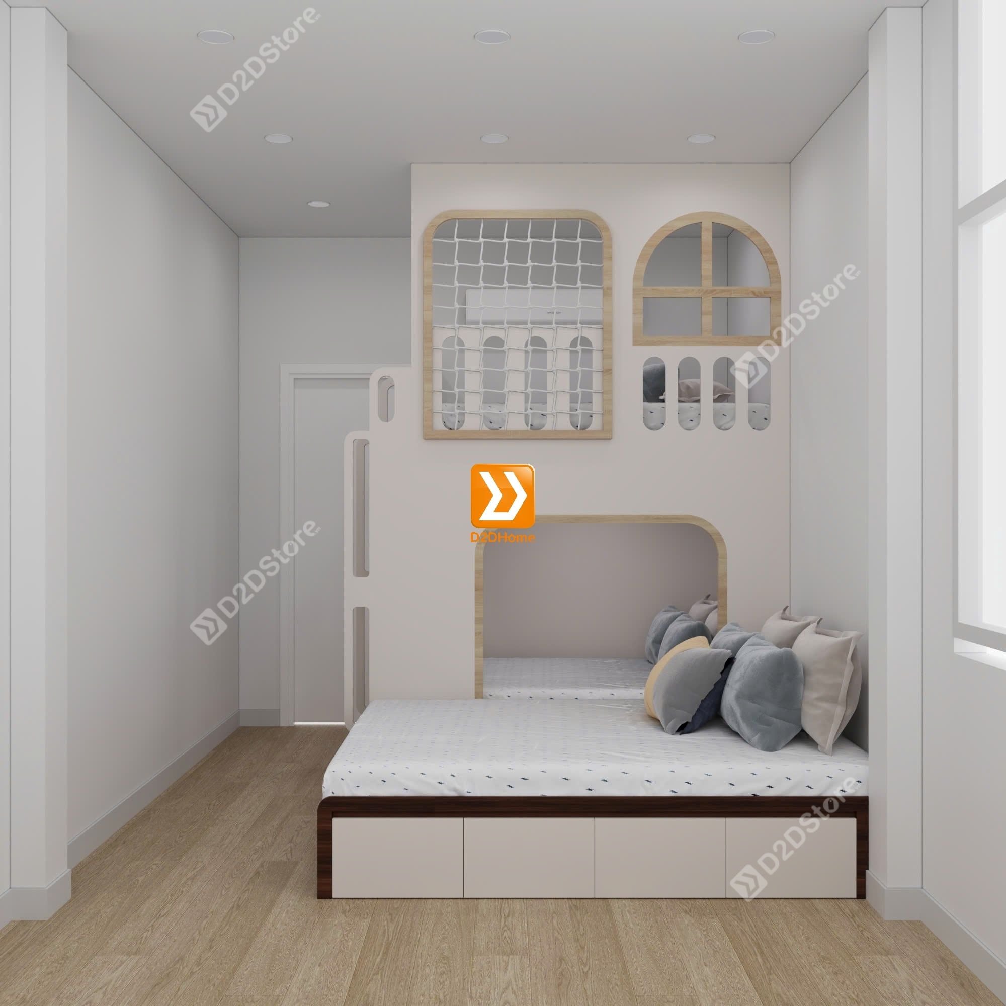  Phòng ngủ giường tầng cho bố mẹ và 2 bé trai nhà chị Lục Yến 